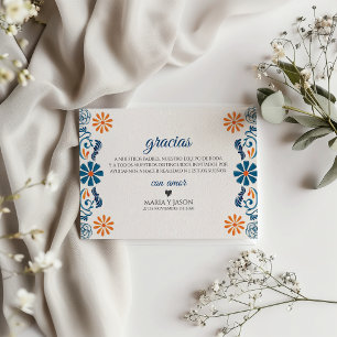 ブルーオレンジの花柄 エレガントなフィエスタ スペインの結婚式 サンキューカード