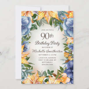 ブルーオレンジの花 90歳の誕生日 招待状