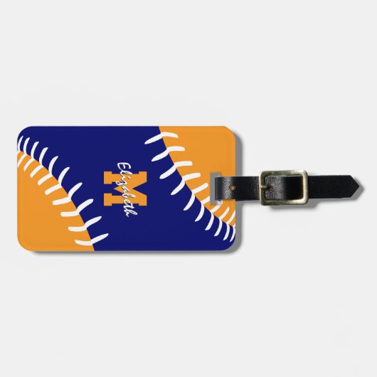 ブルーオレンジまたはANYカラーソフトボール野球 ラゲッジタグ (正面横)
