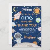 ブルーオレンジアウタースペース誕生日サンキューカード 招待状 (正面)