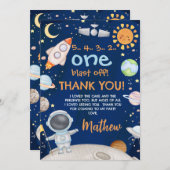 ブルーオレンジアウタースペース誕生日サンキューカード 招待状 (正面/裏面)