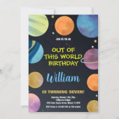 ブルーオレンジアウタースペース誕生日招待状 招待状 (正面)