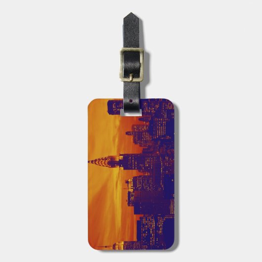 ブルーオレンジアポップ・アートのートニューヨークシティ ラゲッジタグ (正面縦)