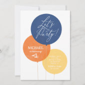 ブルーオレンジウォーターカラーバルーンボーバースデーパーティー 招待状 (正面)