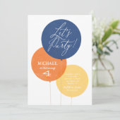 ブルーオレンジウォーターカラーバルーンボーバースデーパーティー 招待状 (スタンド正面)