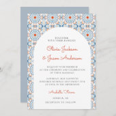 ブルーオレンジオリエンタルアーチモロッコデザ結婚ートズ 招待状 (正面/裏面)