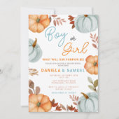 ブルーオレンジカボチャ性別の表示 招待状 (正面)