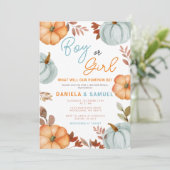 ブルーオレンジカボチャ性別の表示 招待状 (スタンド正面)