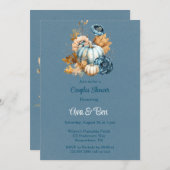 ブルーオレンジカボチャ牡丹カップルのシャワー 招待状 (正面/裏面)