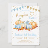 ブルーオレンジカボンプキンパッチ金ゴールドグリッター誕生日 招待状 (正面)