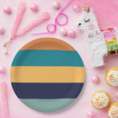 ブルーオレンジグリーンストライプ ペーパープレート (パーティー)