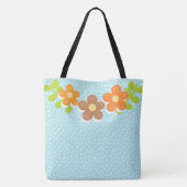 ブルーオレンジグリーン秋七面鳥と花 トートバッグ (裏面)