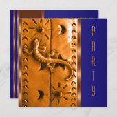 ブルーオレンジサウスウエスタンリザードバースデーパーティー 招待状 (正面/裏面)