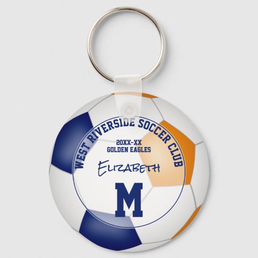 ブルーオレンジサッカーチームの女の子をプレゼント キーホルダー (正面)