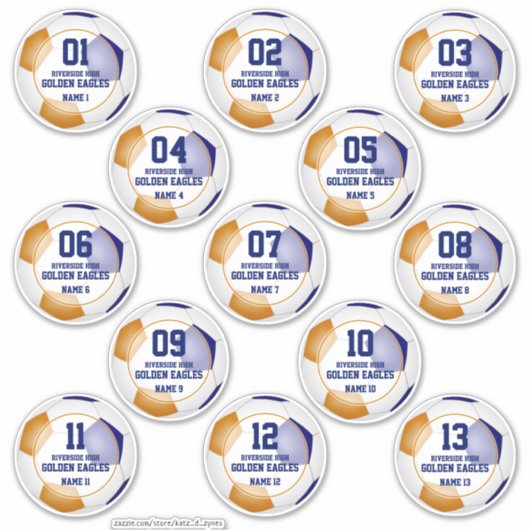 ブルーオレンジサッカーチームの色のギフト13 カスタム人 シール (正面)