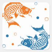 ブルーオレンジサマー日本のコイ魚 スクエアシール (正面)
