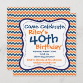 ブルーオレンジシェブロン40th誕生日パーティの招待状 招待状 (正面/裏面)