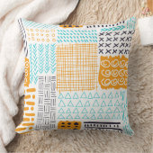 ブルーオレンジシンプル色のスケッチパターンイラストレーション クッション (ブランケット)