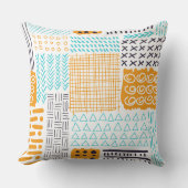 ブルーオレンジシンプル色のスケッチパターンイラストレーション クッション (正面)