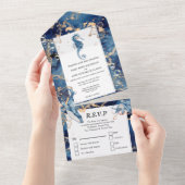 ブルーオレンジシーホースホエール海深いシック オールインワン招待状 (貼ってはがせる)