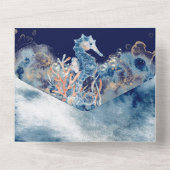 ブルーオレンジシーホースホエール海深いシック オールインワン招待状 (裏面)