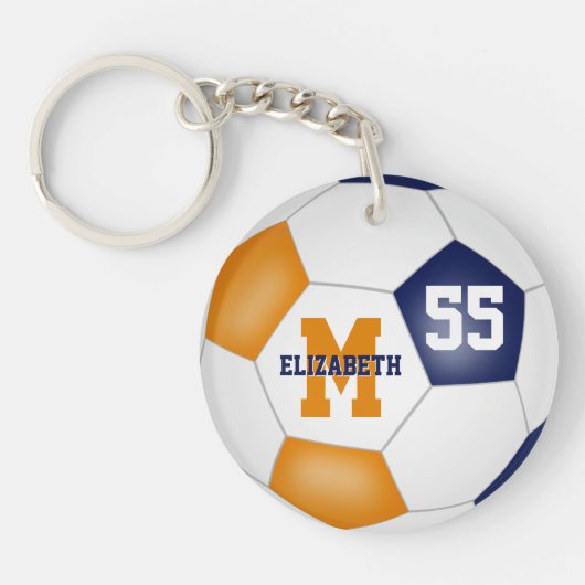 ブルーオレンジスクールカラーズサッカーバッグラベル キーホルダー (正面)