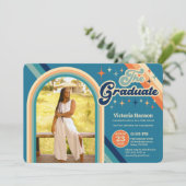 ブルーオレンジタイポグラフィサマーサン卒業 招待状 (スタンド正面)