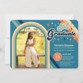 ブルーオレンジタイポグラフィサマーサン卒業 招待状 (正面)