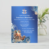 ブルーオレンジタコ結婚のビーチテーマ 招待状 (スタンド正面)