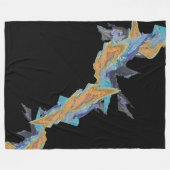ブルーオレンジターコイズ抽象芸術アート フリースブランケット (正面(横))
