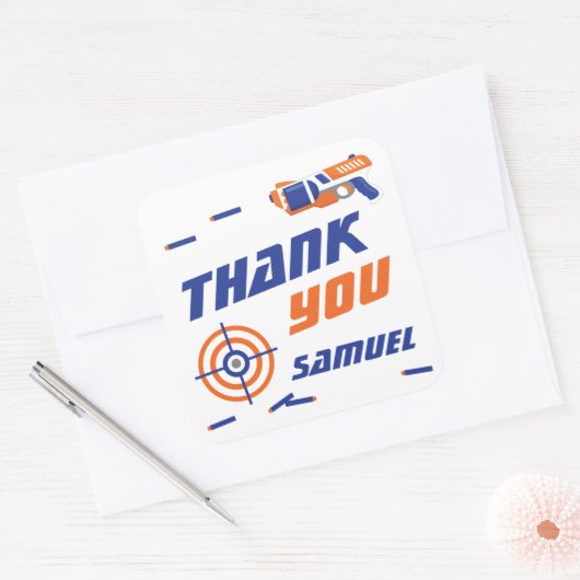 ブルーオレンジダーツ戦争誕生日パーティーありがとう スクエアシール (封筒)