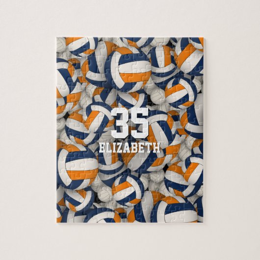 ブルーオレンジチームカラーガールズボーイズバレーボール ジグソーパズル (縦)