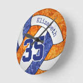 ブルーオレンジチームカラーズガールズバレーボールルーム ラウンド壁時計 (傾斜)