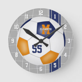 ブルーオレンジチームカラーズバストライプッサー ラウンド壁時計