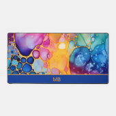 ブルーオレンジティール(緑がかった色)アルコールインクモノグラム デスクマット (正面)