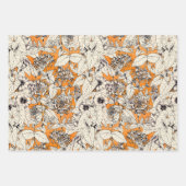ブルーオレンジティール（緑がかった色）ホワイトグラフィック花パターン ラッピングペーパーシート (正面2)