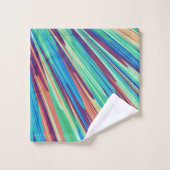 ブルーオレンジティール（緑がかった色）抽象芸術幾何学羽根 バスタオルセット (ウォッシュタオル)