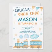 ブルーオレンジトレインバースデーパーティーの招待 招待状 (正面)