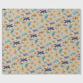 ブルーオレンジトンハエTaupe手描きトンボ ラッピングペーパー (フラット)