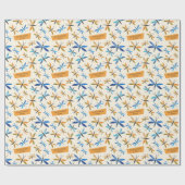 ブルーオレンジトンフライレトロ手描きトンボ ラッピングペーパー (フラット)
