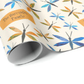 ブルーオレンジトンフライレトロ手描きトンボ ラッピングペーパー (ロールコーナー)