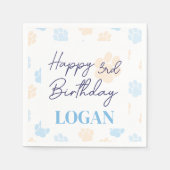 ブルーオレンジドッグポープリントハッピーバースデーパーティー スタンダードカクテルナプキン (正面)