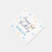 ブルーオレンジドッグポープリントハッピーバースデーパーティー スタンダードカクテルナプキン (角)