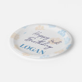 ブルーオレンジドッグポープリントハッピーバースデー任意の年齢 ペーパープレート (アングル)