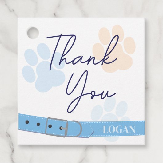 ブルーオレンジドッグポープリント誕生日ありがとう フェイバータグ (正面)