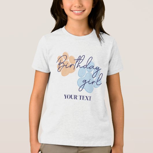 ブルーオレンジドッグポープリント誕生日ガールパーティー トライブレンドTシャツ (正面)