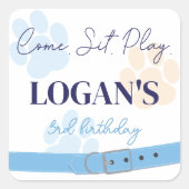 ブルーオレンジドッグポープリント誕生日パーティー任意の年齢 スクエアシール (正面)