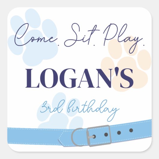 ブルーオレンジドッグポープリント誕生日パーティー任意の年齢 スクエアシール (正面)