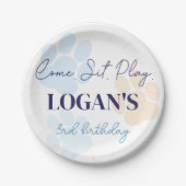 ブルーオレンジドッグポープリント誕生日パーティー任意の年齢 ペーパープレート (正面)