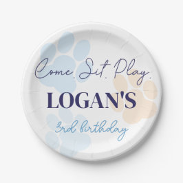 ブルーオレンジドッグポープリント誕生日パーティー任意の年齢 ペーパープレート